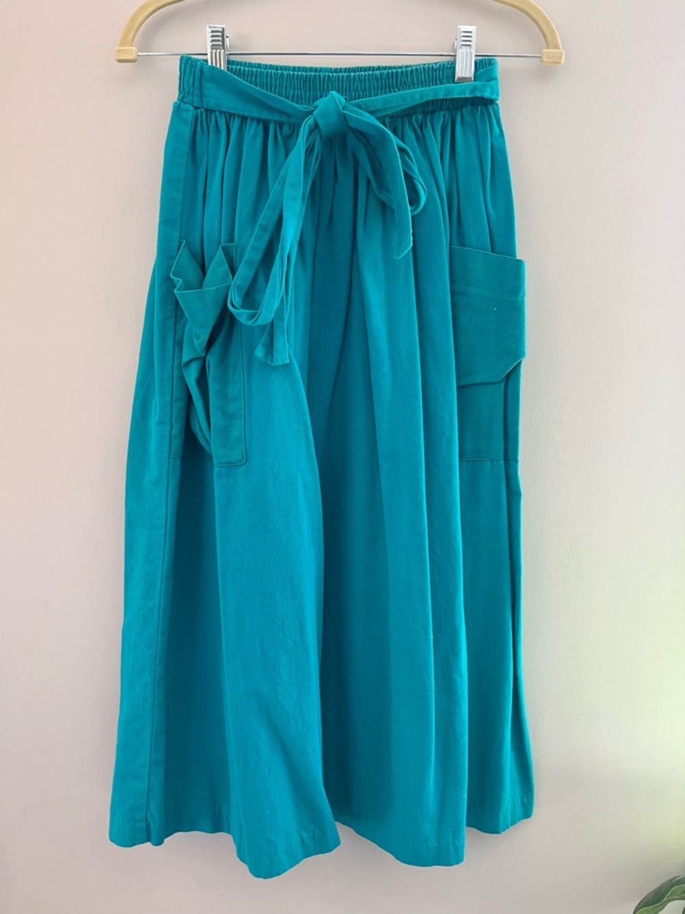 Vintage Teal Midi Skirt with Tie Waist